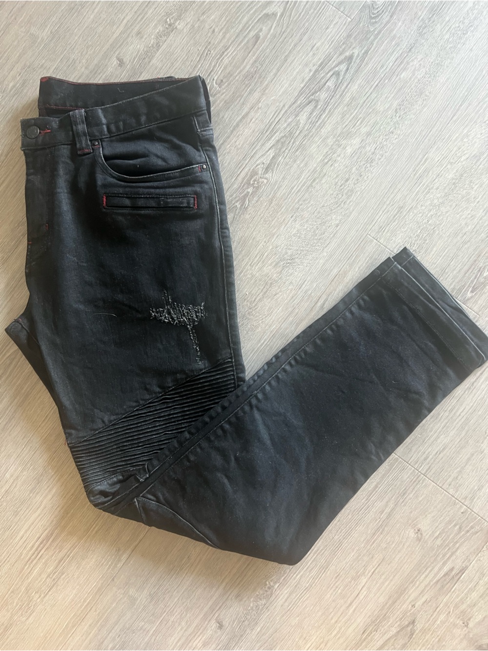 Armani Exchange Black Slim Straight Jeans with Ribbed Knee Panels